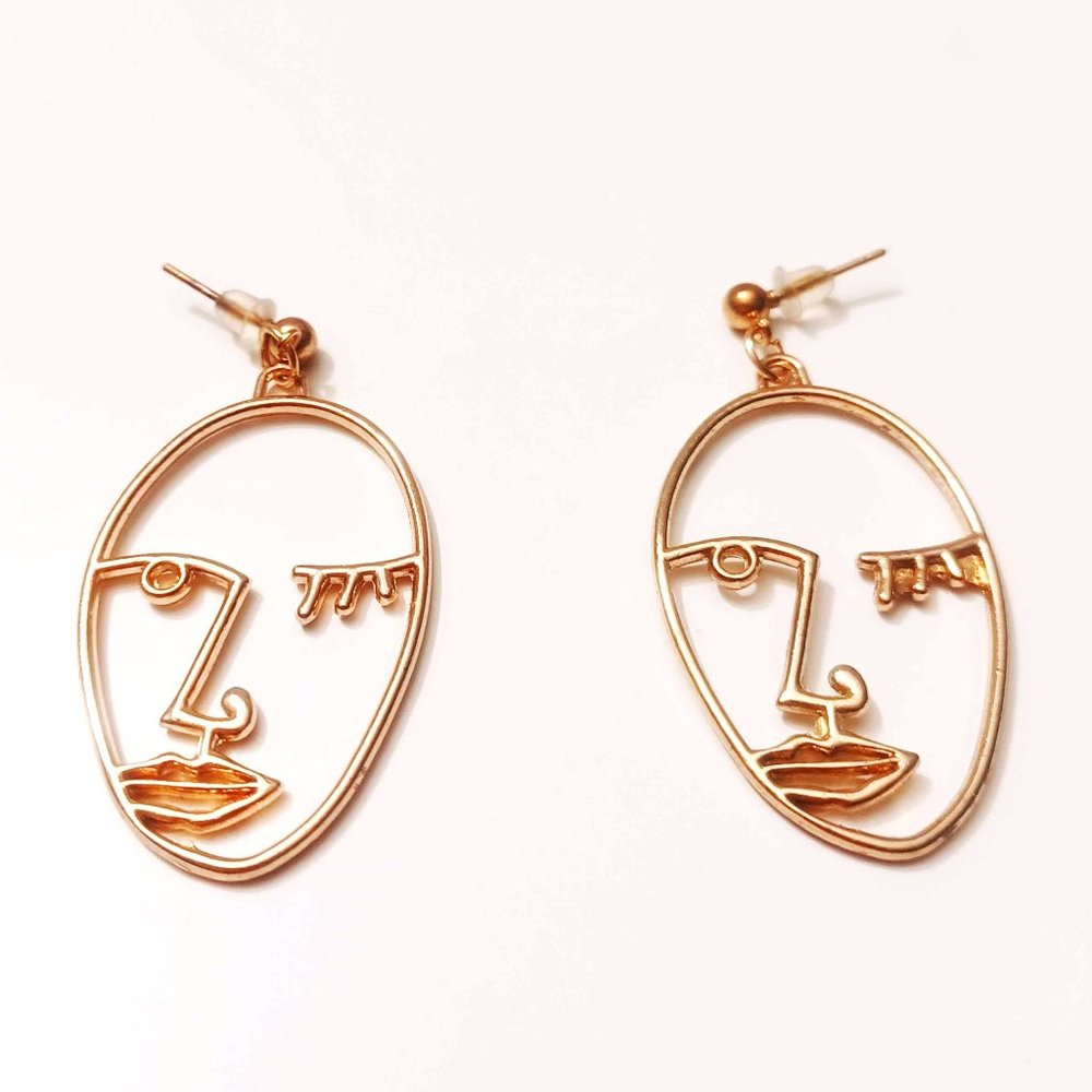 14 Karat Gold Plated Sterling Silver Abstract Face Wink Post Earrings